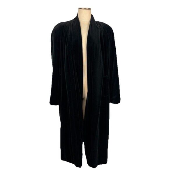 Vintage Jackets & Blazers - Vintage Black Velvet Long Opera Coat Dress Gothic Evening J S Collections Small